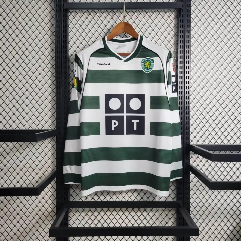 2001 2003 retro long sleeve sporting lisbon home football shirt 1