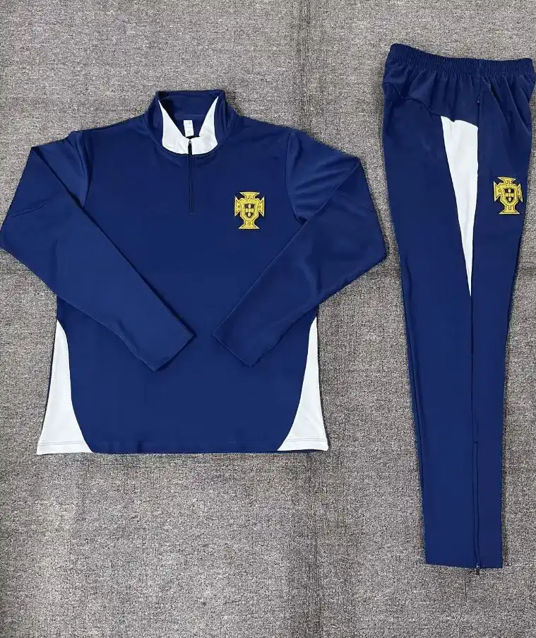 2025 2026 kids kit portugal half pull training suit blue football shirt set 1