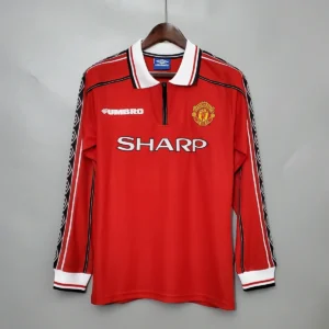 1998 1999 retro long sleeve manchester united home football shirt 1