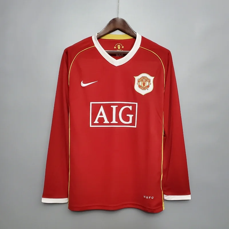 2006 2007 retro long sleeve man united home football shirt 1