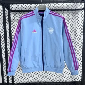 2025 2026 arsenal striped stand up collar reversible waterproof jacket windbreaker 1