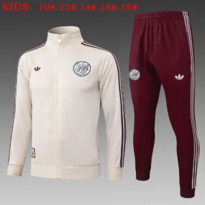 2025 2026 kids kit ajax long zip jacket training suit jersey set cream yellow 1