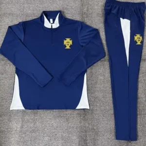 2025 2026 kids kit portugal half pull training suit blue football shirt set 1