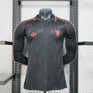 2025 2026 long sleeve players manchester united retro style football shirt black 1
