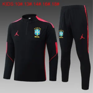 2026/2027 Kids Kit Brazil Half zipper Training Suit Set Red